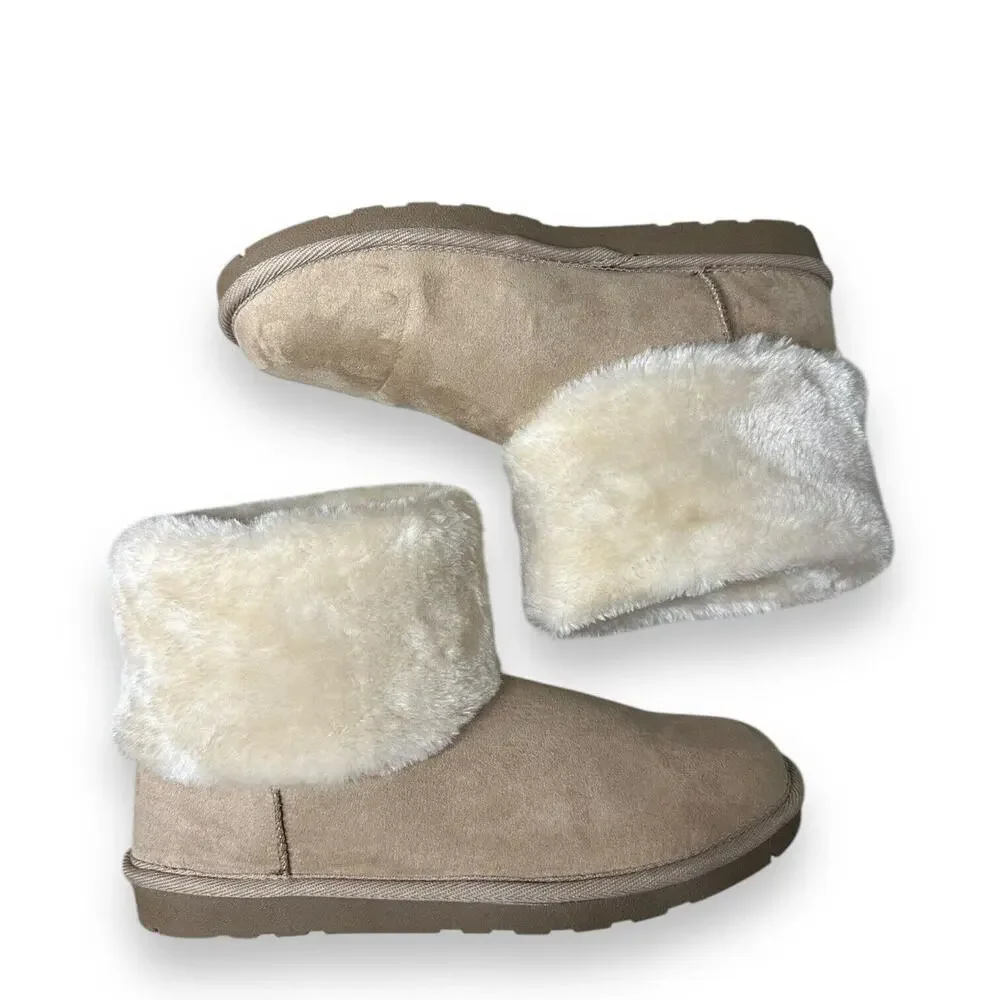 Arizona Shawn Boots Womens 10 Tan Cream Vegan Suede Faux Fur Lined Snow Slip On